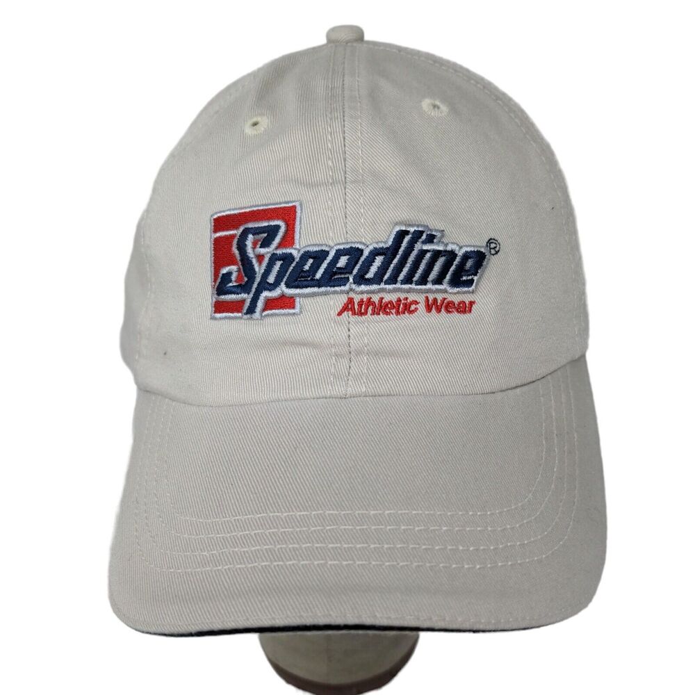 Speedline Athletic Wear Cream Strap Back Hat Cap Embroidered Logo Adjustable